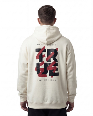 True Lies oversized unisex hoodie with back print by Elzari